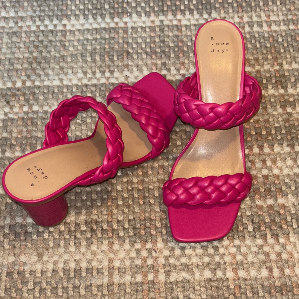 a new day Braided Double Strap Heeled Sandals in Hot Pink